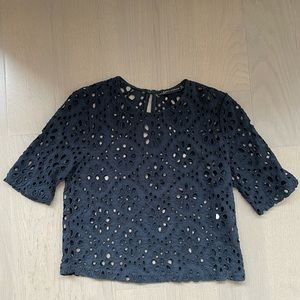 Zara Navy Short Sleeve Blouse